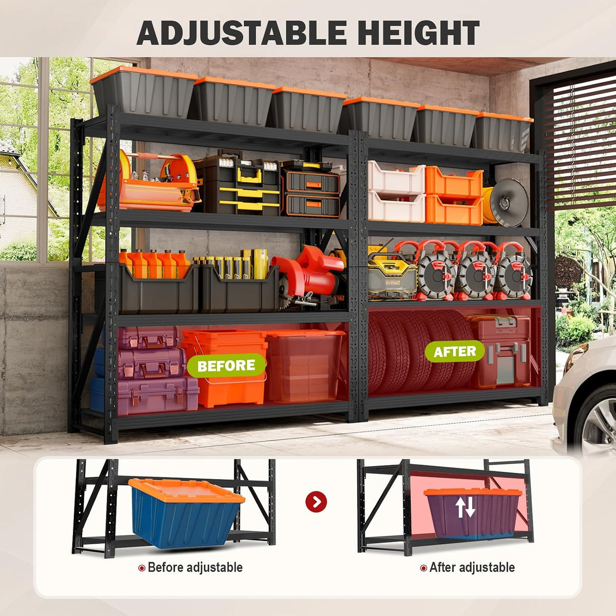 4000LBS Garage Shelving Heavy Duty Black, 48W x24D x79H