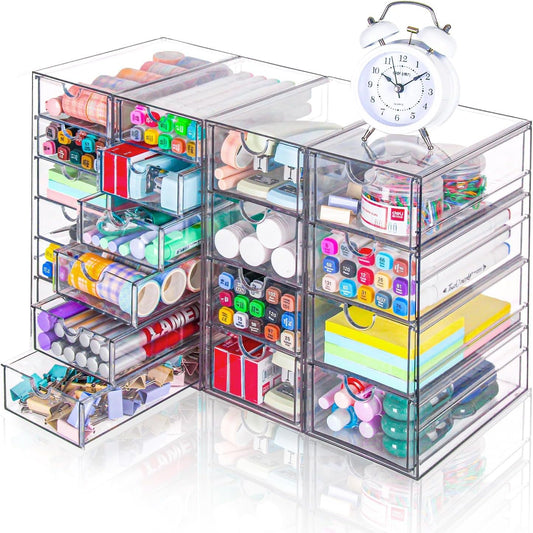 VZKAH Acrylic Organizer with Drawers | 20 Drawers 4 Sets | Desk Organizer and Storage, Clear Makeup Organization, For Office/Art Supply/Craft Storage and Organization
