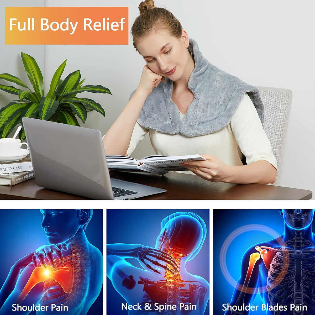 CAROMIO Heating Pad for Neck and Shoulders Back Pain Relief