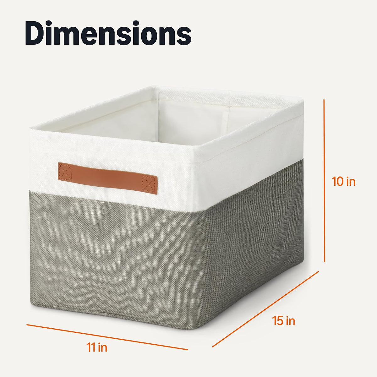 Amazon Basics Collapsible Storage Bins with Faux Leather Handles, Foldable Organizing Containers for Closet, Charcoal, Large, 3-Pack