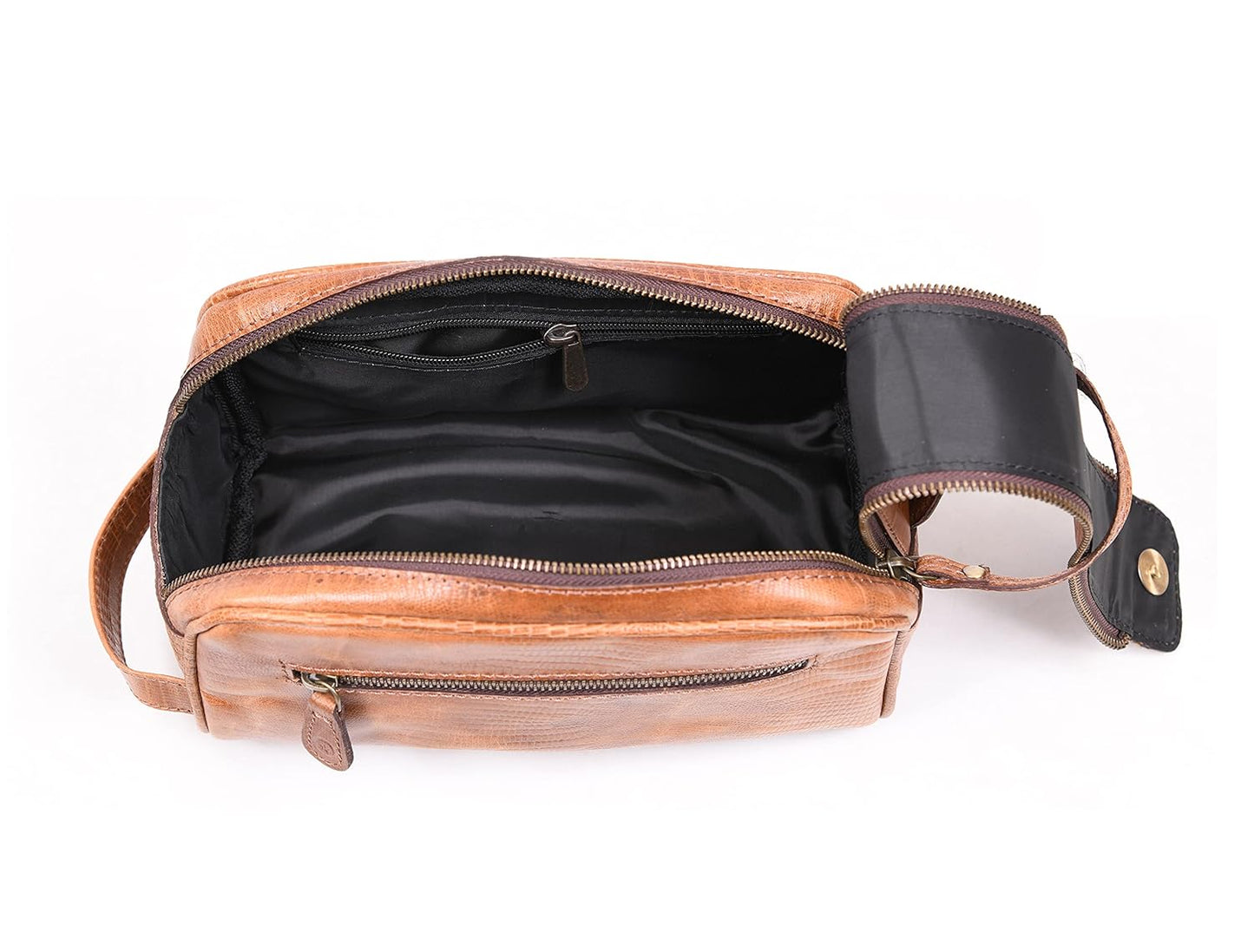 10" Premium Leather Toiletry Travel Pouch With Waterproof Lining | King-Size Handcrafted Vintage Dopp Kit By Aaron Leather Goods (Cerulean)