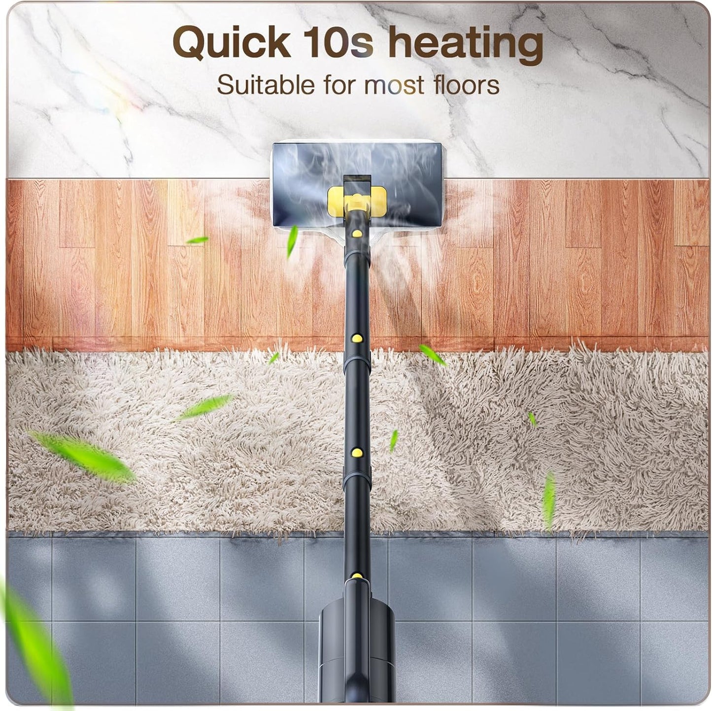 Steam Mop with Detachable Handheld Steam Cleaner, 10-in-1 Multi Accessories, Quick 10s Heat, 350ml and 2-Level Steamer for Cleaning Floor, Carpet, BBQ Grill, Tile, and Grout, Gray