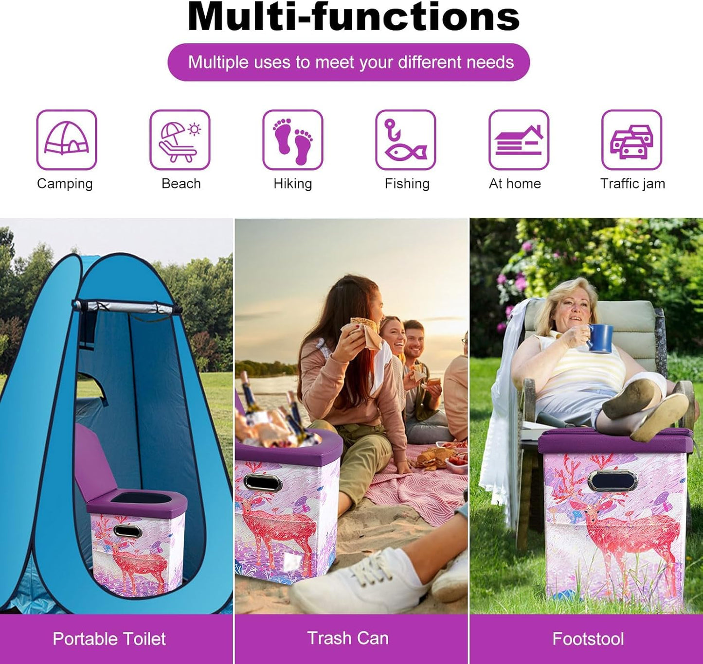 Ann Katy Upgrade XL Portable Toilet for Adults, Extra Large Portable Travel Floding Toilet, Camping Tall Toilets with Lid for Adults and Kids Compact Potty for Car,Hiking,Beach and Camping