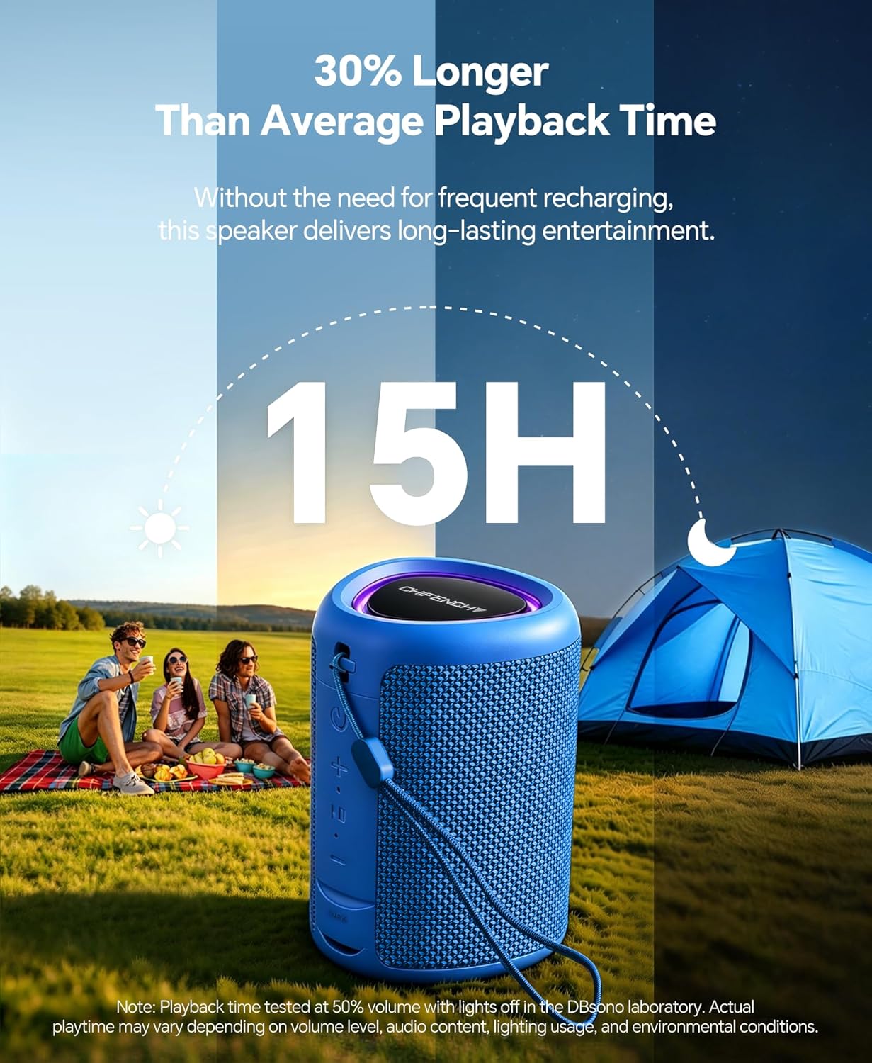 Portable Bluetooth Speaker Beach Essentials: Powerful Crystal Clear Sound/Dynamic Light/IPX5 Waterproof/All Day Playtime/Wireless BT 5.3/TWS Paring, Dad Gifts, Outdoor|Travel|Camping|Pool Accessories