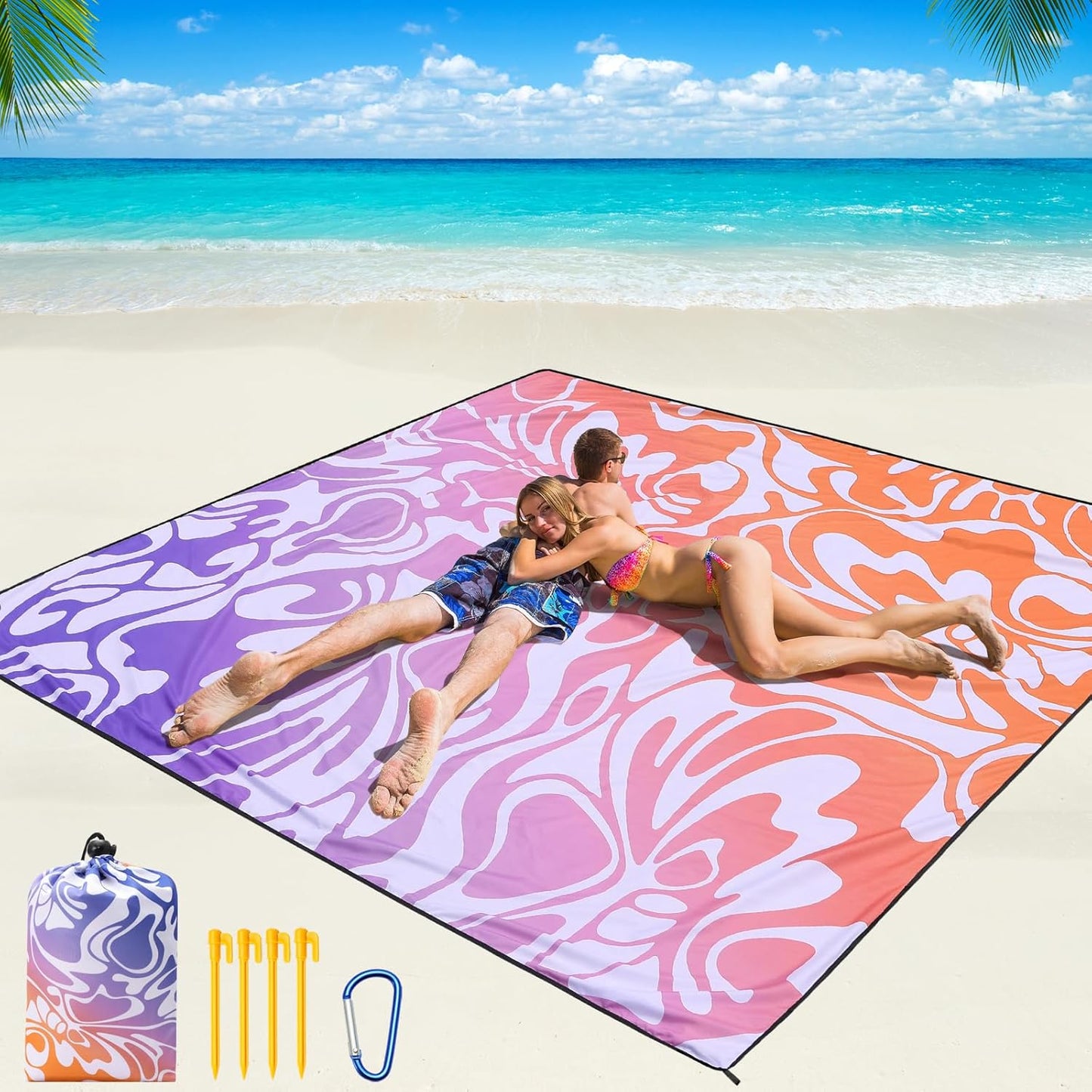 WIWIGO Beach Blanket Waterproof Sandproof Beach Mat 79" X 83"/10'x9'for 2-8 Adults Quick Drying Outdoor Picnic Mat Beach Accessories for Travel, Camping, Hiking