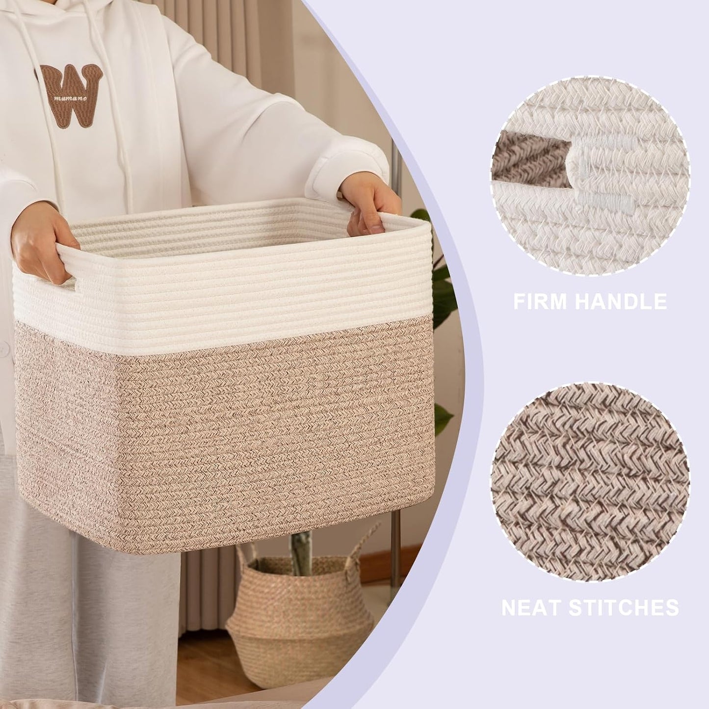 OIAHOMY 2 PACK Tall Storage baskets 42L Blanket Basket Living Room Brown | Large Collapsible Storage Bins Narrow Basket Baskets for Closet Organization Storage Baskets for Shelves Toy Storage Basket