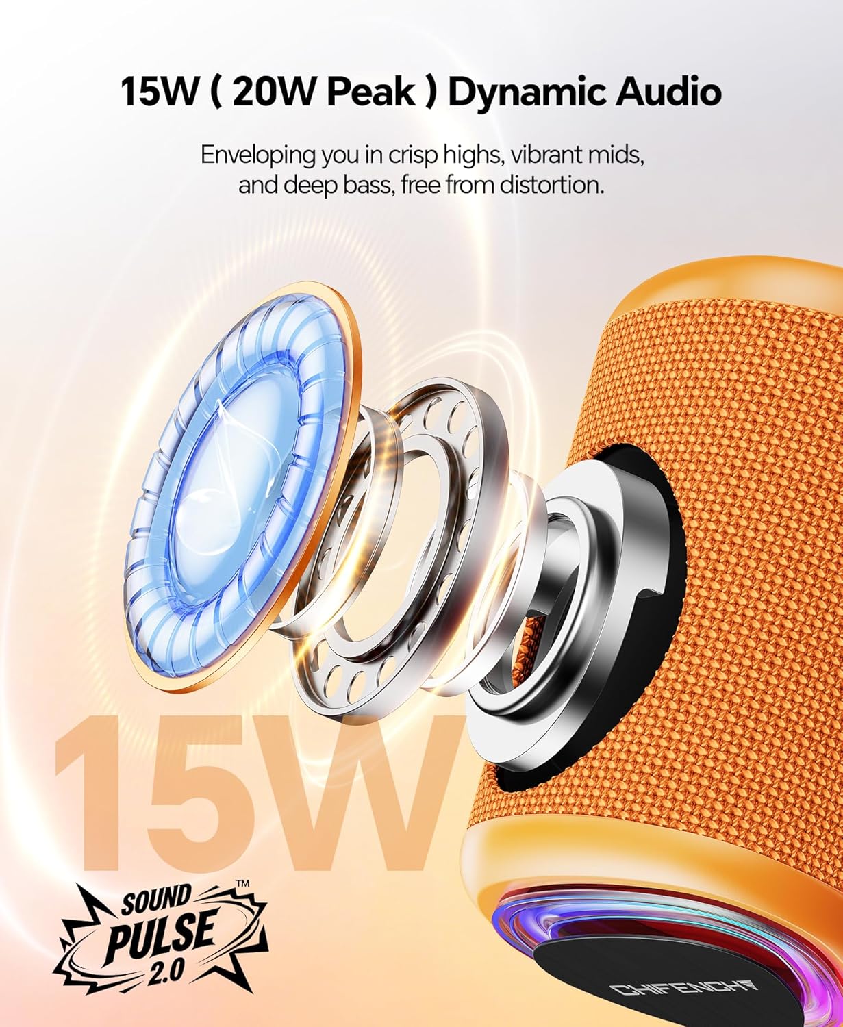 Portable Bluetooth Speaker Beach Essentials: Powerful Crystal Clear Sound/Dynamic Light/IPX5 Waterproof/All Day Playtime/Wireless BT 5.3/TWS Paring, Dad Gifts, Outdoor|Travel|Camping|Pool Accessories