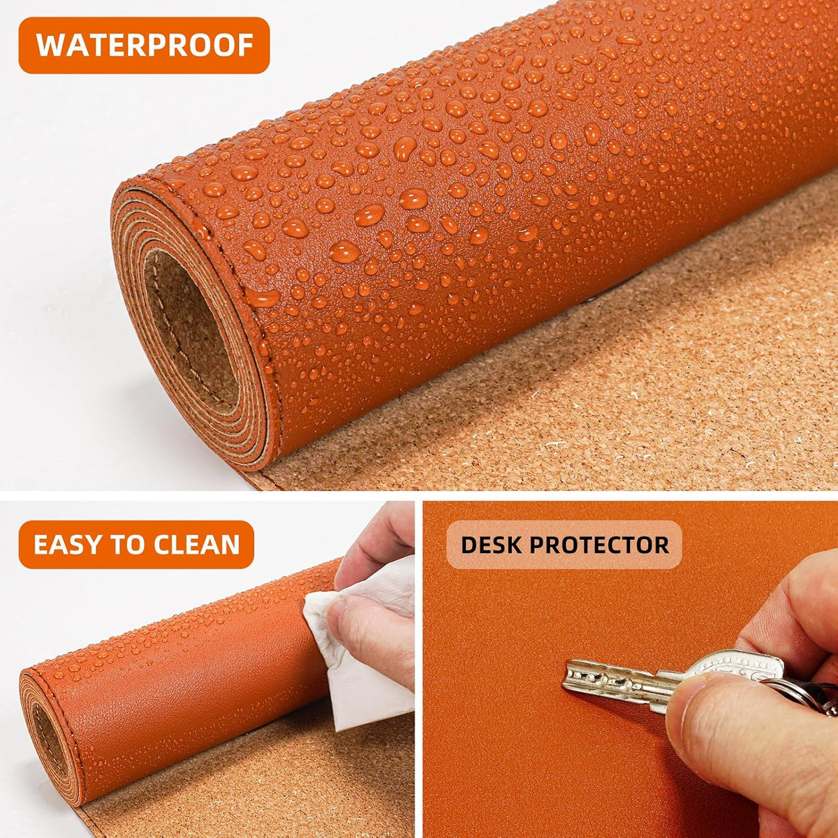 AFIING Cork Desk Mat, 35.4" x 17", Orange,Desk pad Protector