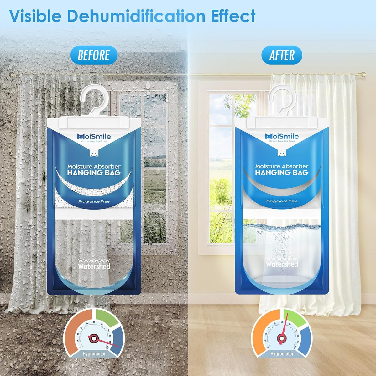 Moisture Absorbers 10 Pack, Fragrance Free Hanging Closet Dehumidifier Bags, Humidity Packs Odor Eliminator for Closet, Bathroom, Bedroom, Basement, Car, 9.8 OZ