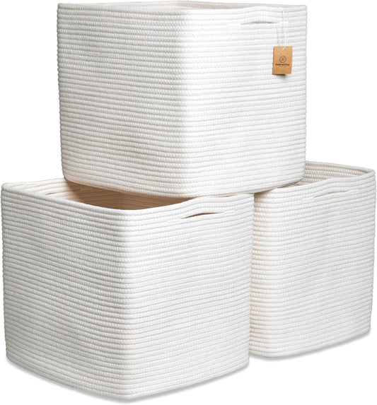 NaturalCozy 13x15x13 Kallax Storage Cubes, 3 Pack | Cotton Rope Cube Storage Bins Woven Baskets for Organizing | Kallax Insert Baskets for Shelves Organizer, Kids Toy, Pantry, Closet, Baby Nursery