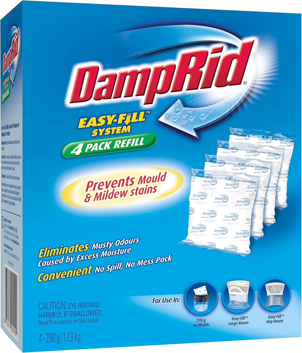 DampRid - Fragrance Free Moisture Absorber 10.5 oz. Easy Fill Refill Packs - 4 count – Attracts & Traps Moisture for Fresher, Cleaner Air