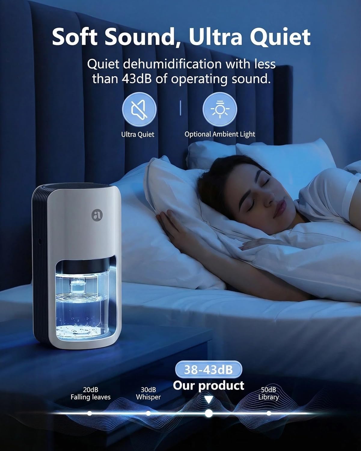 Small Dehumidifier for Bedroom, 42oz Dehumidifier with Auto Shut Off, Quiet Portable Dehumidifier for Bathroom, Closet, RV, 7 Color Night Light