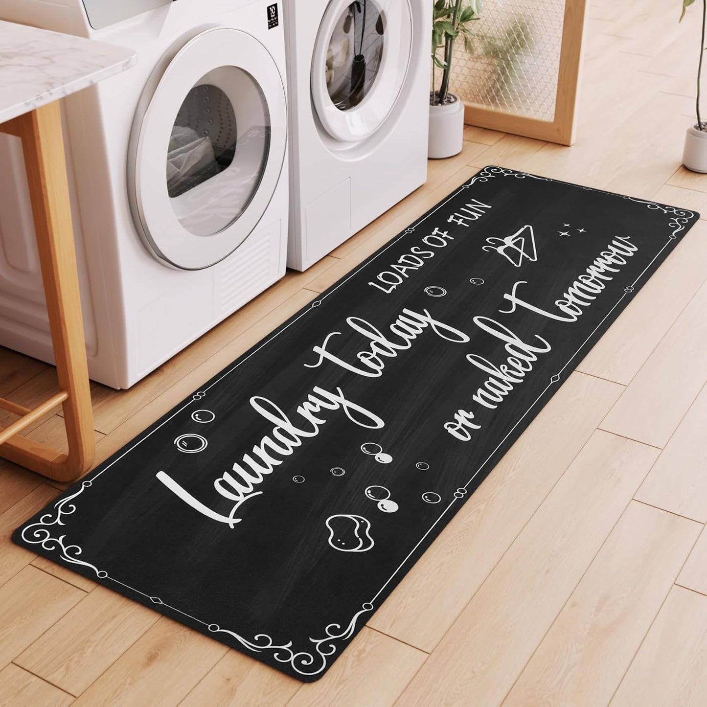 XLHOMO Laundry Room Rug Runner, 17"x60" Non Slip Nappa Leather Laundry Rugs, Black Farmhouse Washable Floor Laundry Mats for Laundry Room, Kitchen, Washroom, Bathroom, Mudroom, Hallway Entryway Decor