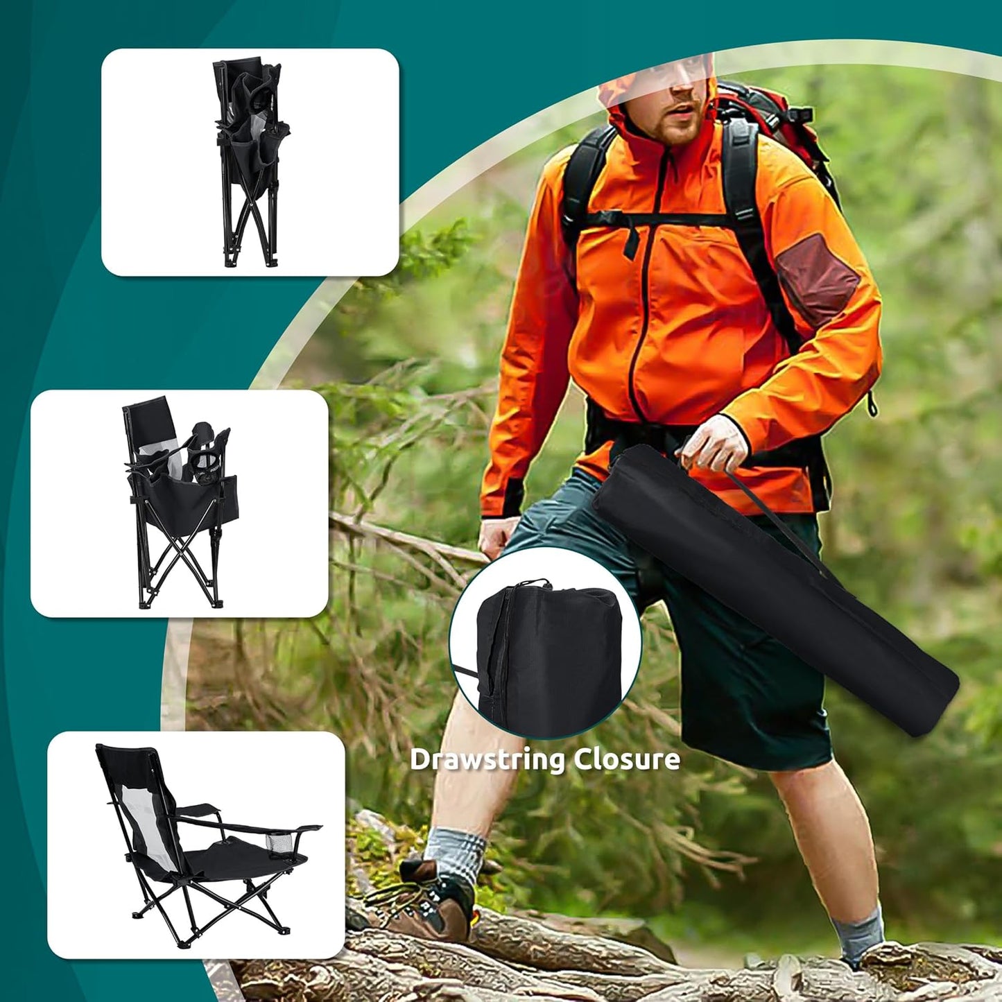 HaSteeL Folding Beach Chair Set of 2, Foldable Black Camping Chairs for Outside, Low Beach Chair Portable for Adults Fishing, Picnic, Outdoor BBQ, Travel, Sports, Cup Holder & Storage Bag
