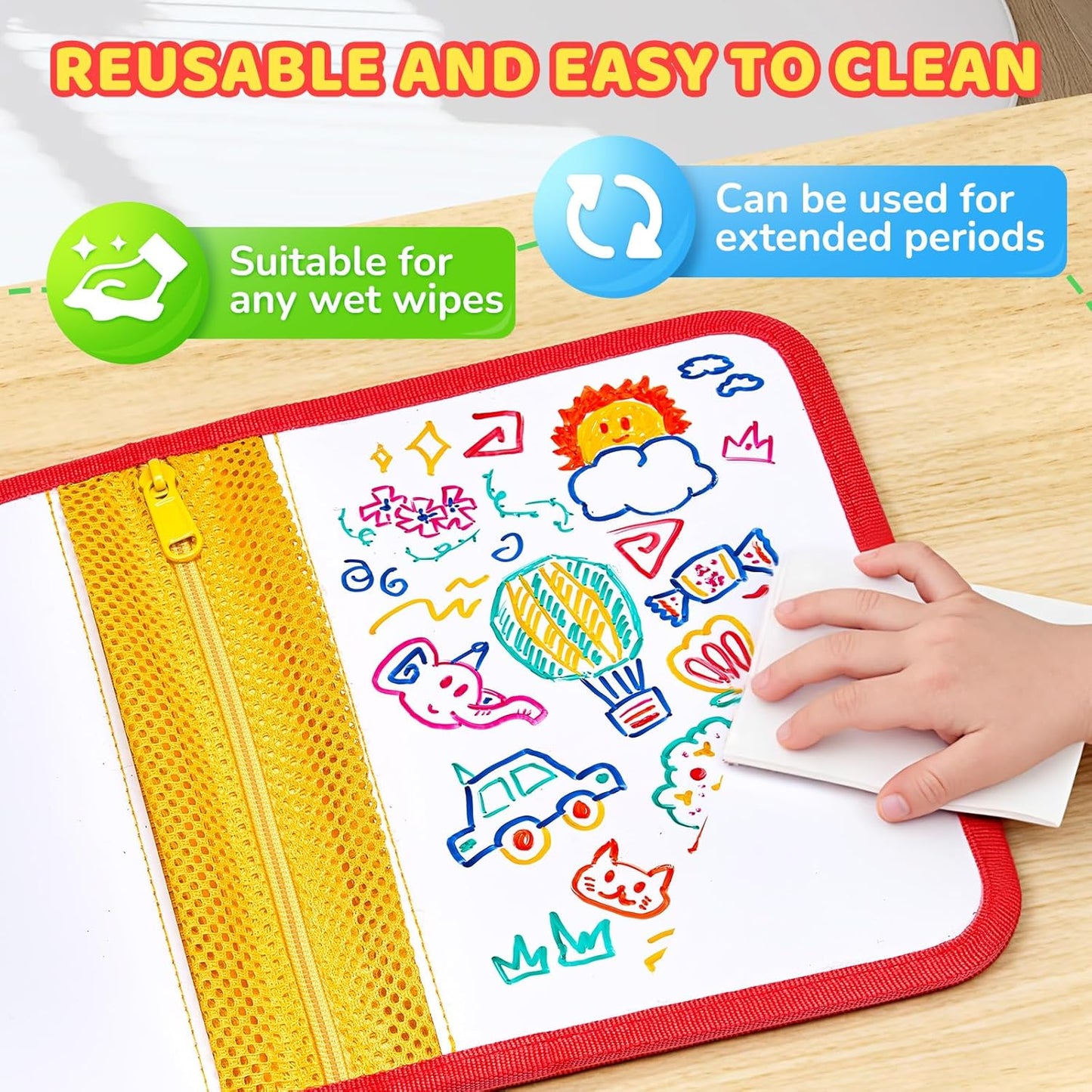 10-Inch Dual-Sided Dry Erase Travel Board for Kids with Zippered Storage - Portable Whiteboard Set with 6 Markers, Eraser.Coloring & Drawing Busy Book, Lightweight Foldable Activity Gifts for Kid