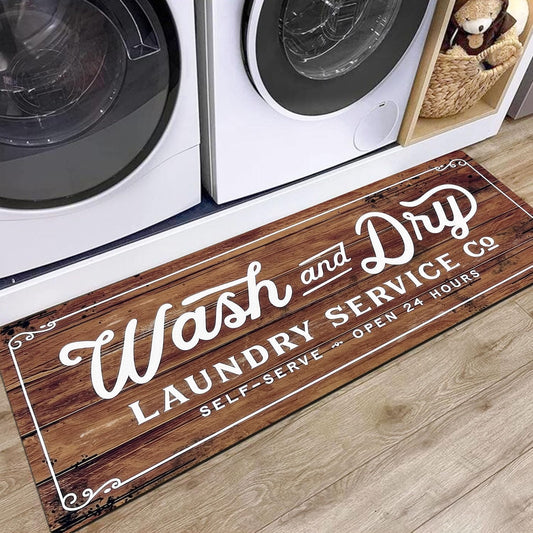 KOZYFLY Laundry Room Rug Runner 20"x48" Non Slip Kitchen Rugs Washable Laundry Room Mat Waterproof Mudroom Floor Carpet Runner Farmhouse Decor, 1.7x4ft, Brown, Wash and Dry