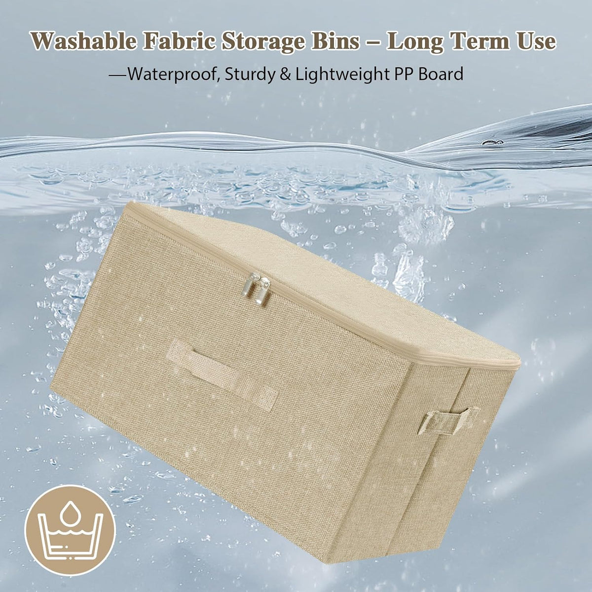 ANMINY Fabric Storage Bins with Zipper Lids, 18"x14"x10", Beige, 2 PCS