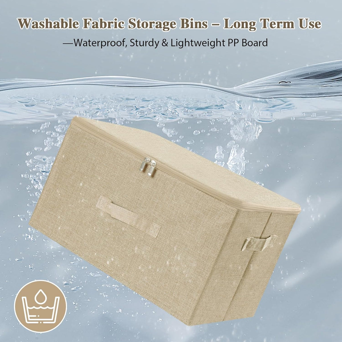 ANMINY Fabric Storage Bins with Zipper Lids, 15"x10"x6", Beige, 3 PCS