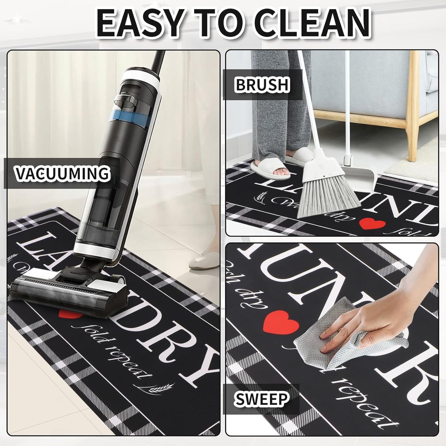 XLHOMO Laundry Room Rug Runner, 17"x47" Buffalo Plaid Non Slip Black Laundry Rugs, Farmhouse Washable Floor Laundry Mats for Laundry Room, Mudroom, Kitchen, Washroom, Bathroom, Entryway Rugs Decor