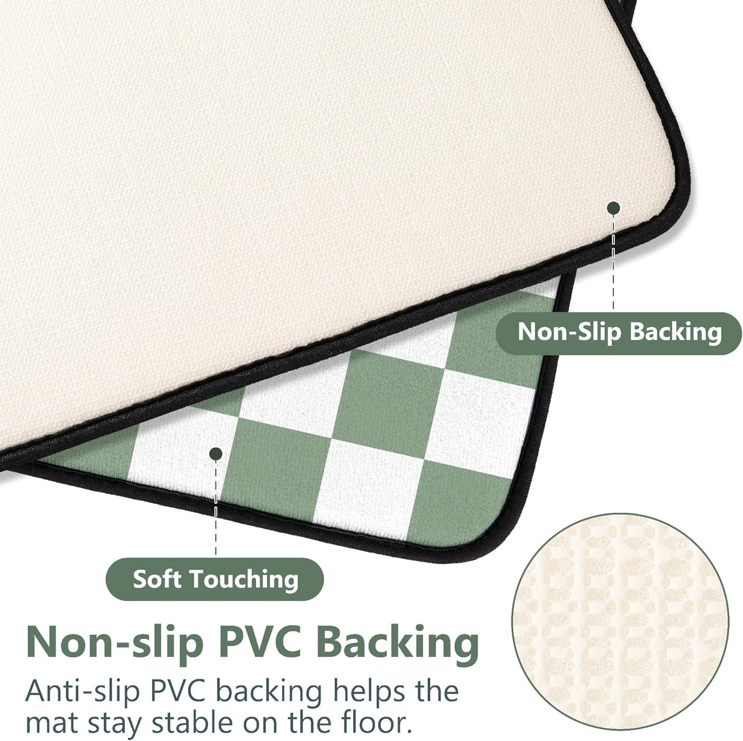 ROMAMIGO Laundry Room Rug Runner Non Slip Laundry Mats Mudroom Laundromat Runner Farmhouse Kitchen Floor Mat Bathroom Laundry Room Decor Accessories(20 X 47 inch, Green Checkerboard)