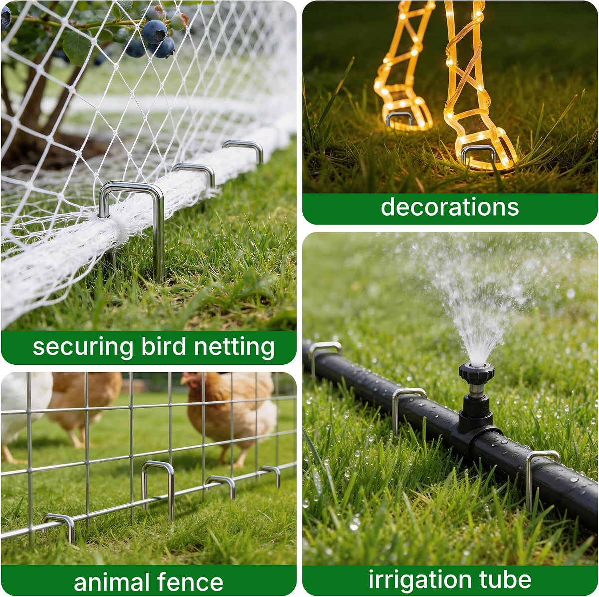 AMAGABELI 6 Inch 100 Pack Galvanized Landscape Staples 11 Gauge Anti-Rust Heavy Duty Garden Stakes Plant Cover Spikes U-Shaped Sod Pins Fence Stakes for Weed Barrier,Irrigation Tubing,Lawns,Decoration