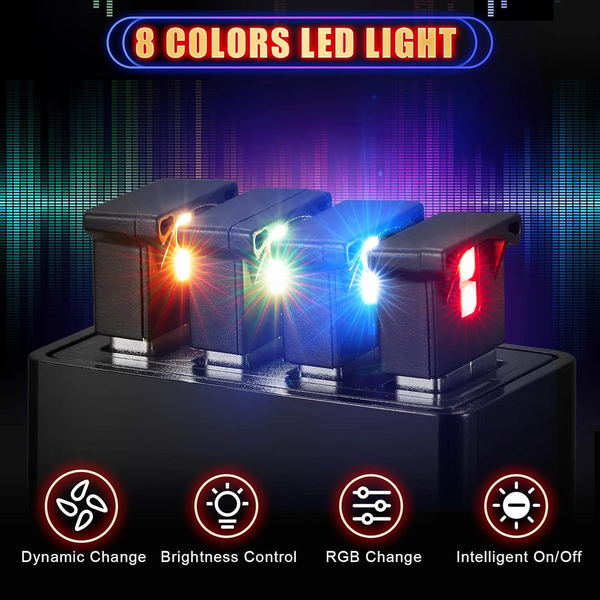 Frienda 4 Pieces Mini USB LED Car Light 8 Colors Atmosphere Lamp,Type A