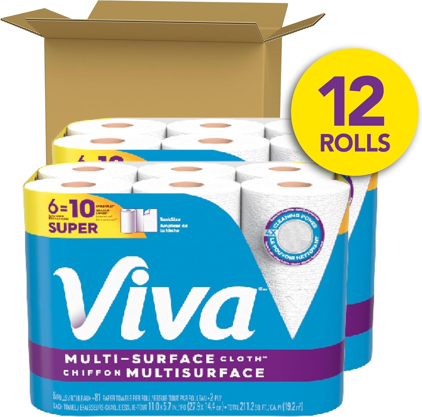 Viva Multi-Surface Cloth Paper Towels, Choose-A-Sheet Size, 12 Super Rolls, 81 Sheets per Roll (Packaging May Vary)