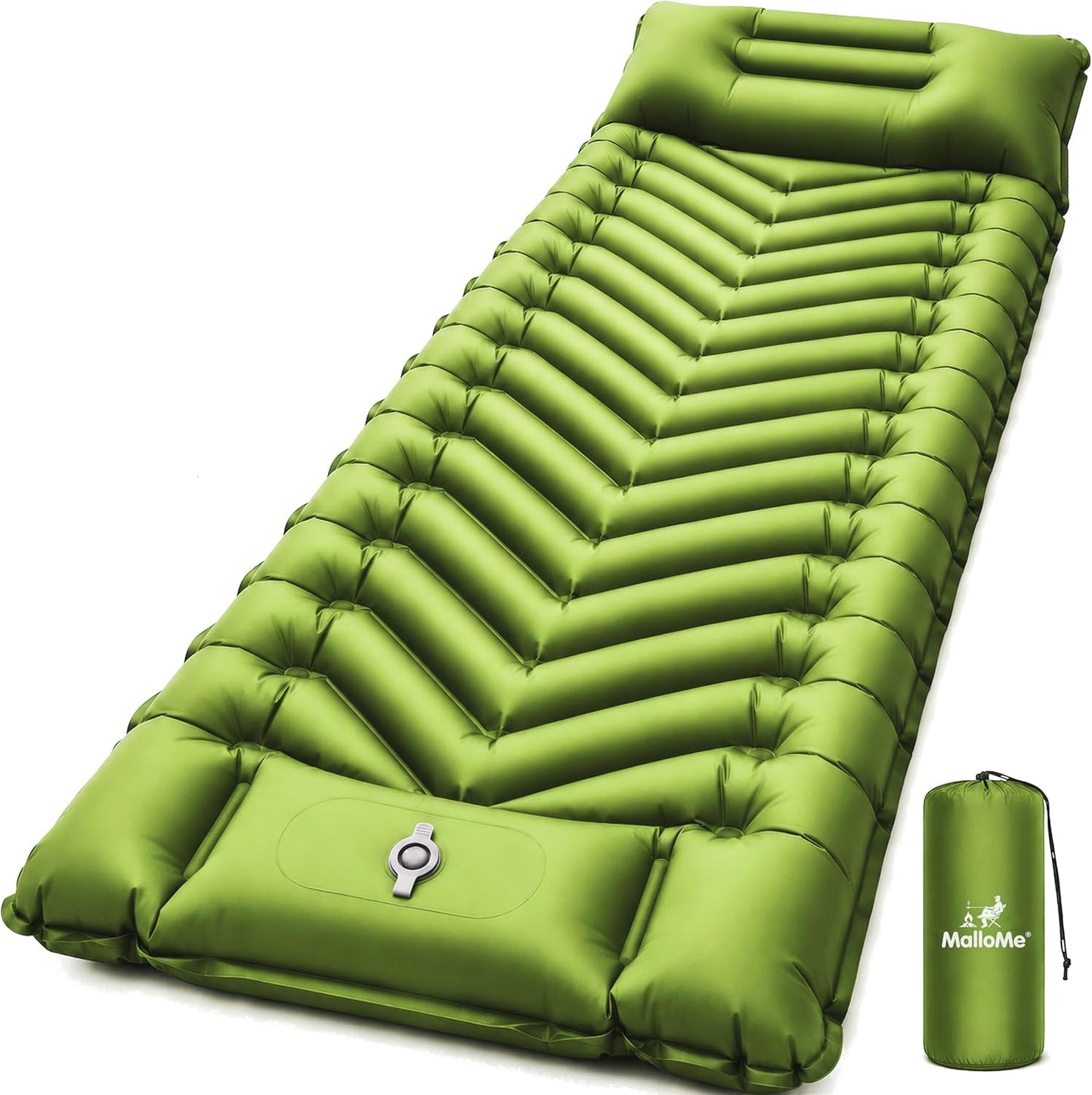MalloMe Camping Mattress Sleeping Pad for Camping - Bed for Outdoors Self-Inflating Air Mattress for Backpacking Leak-Resistant Inflatable Travel Mat w/Foot Pump Compact Ultralight Single & Double