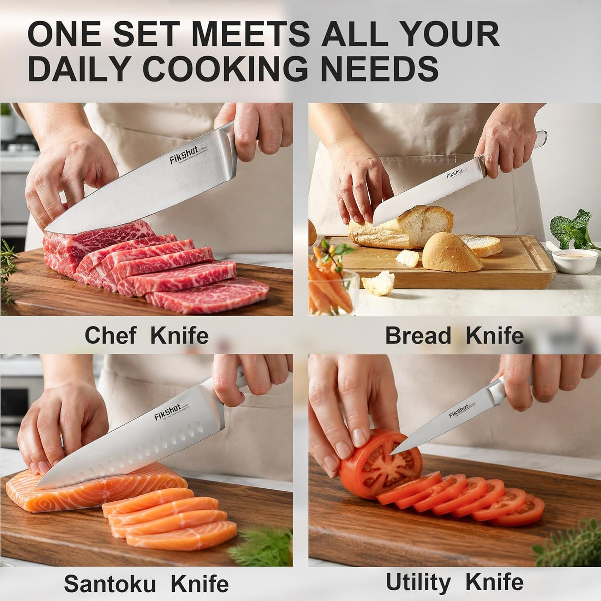 Fikshot 14-Piece Knife Set – German High Carbon Stainless Steel, Professional Chef Knives with Block & Sharpener, Elegant White, Dishwasher-Safe, Modern Kitchens, Ideal Gift for Chef & Father's Day