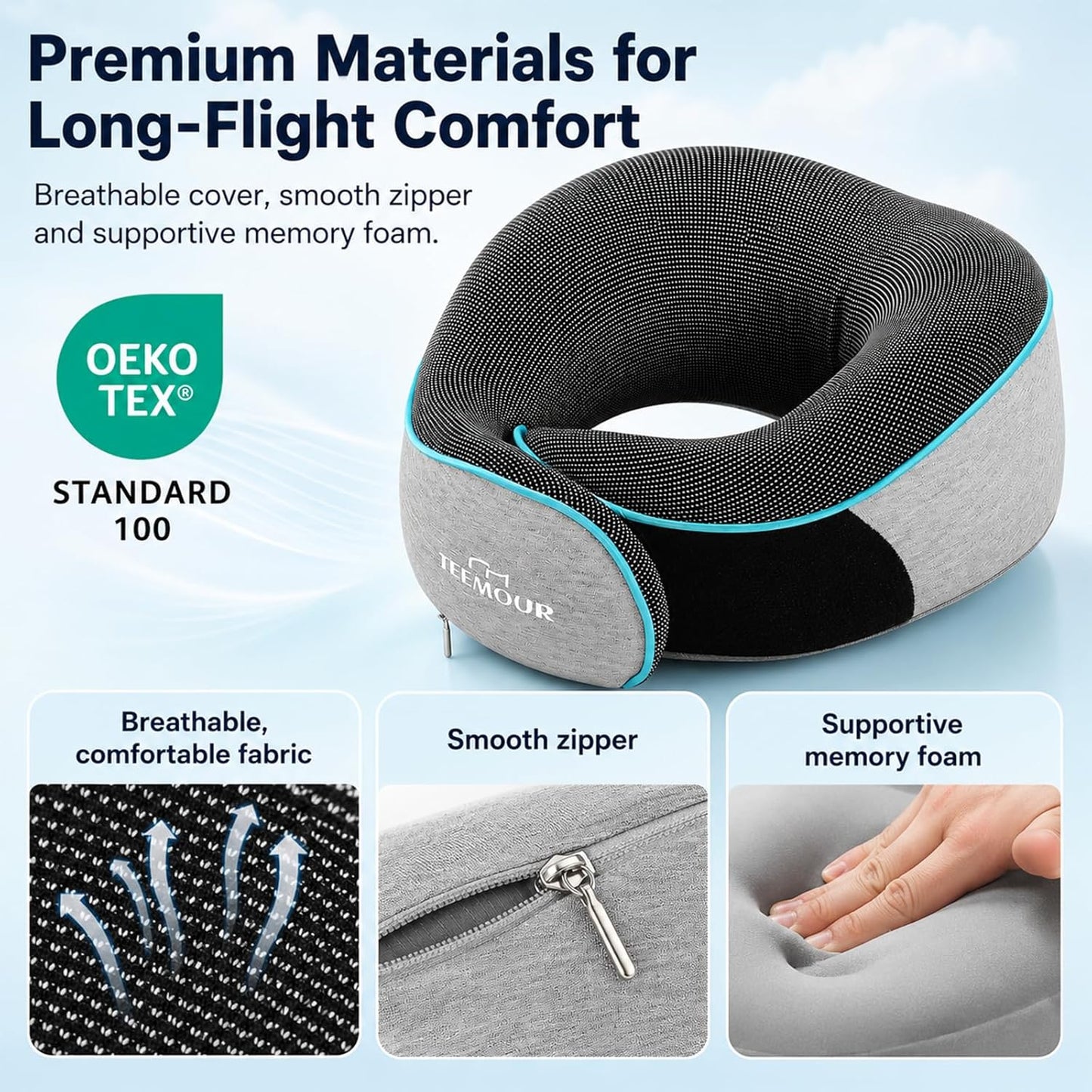 Travel Pillow-Neck Pillows for Airplanes, Memory Foam Travel Neck Pillow for Long Flights|Airport Travel Essentials 360° Support Gifts for Travellers With Eye Mask & Earplugs, Portable Carry Bag