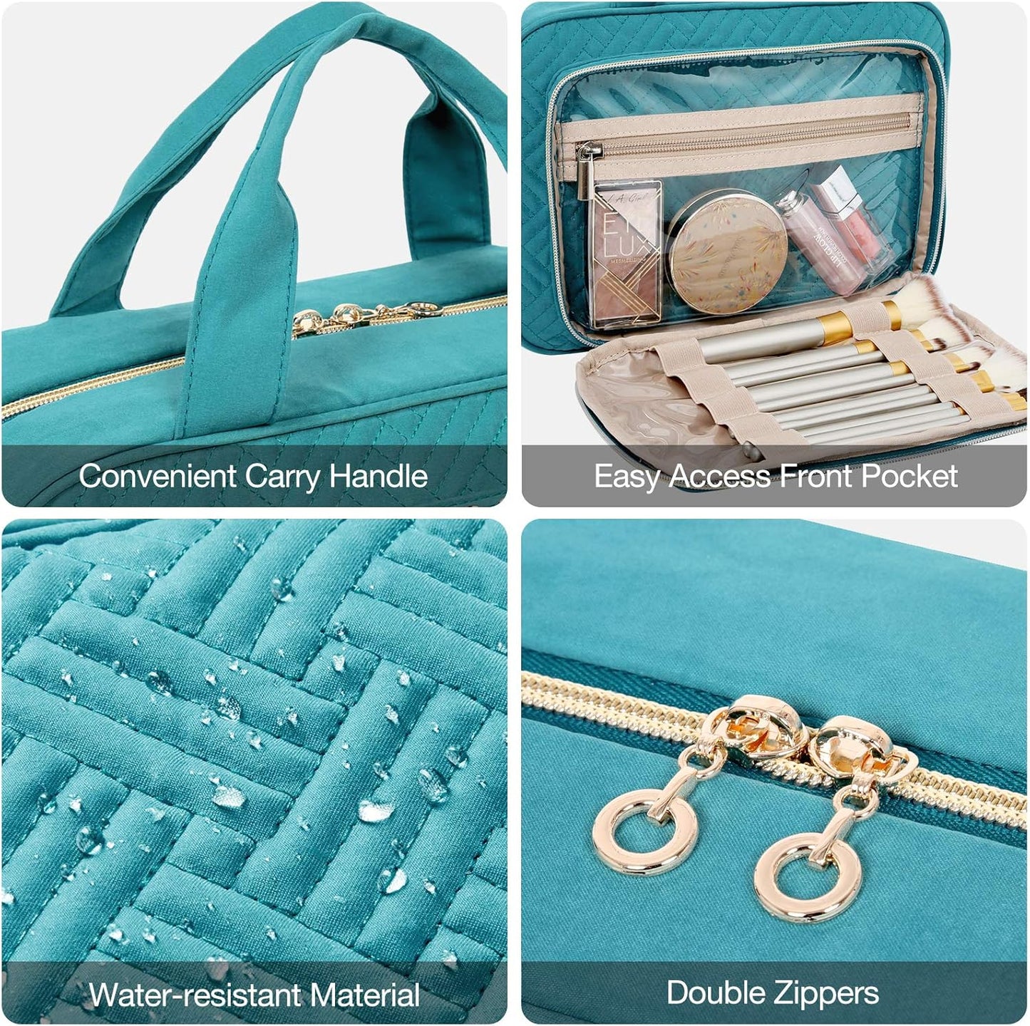 BAGSMART Toiletry Bag Hanging Travel Makeup Organizer with TSA Approved Transparent Cosmetic Bag Makeup Bag for Full Sized Toiletries, Medium-Blue