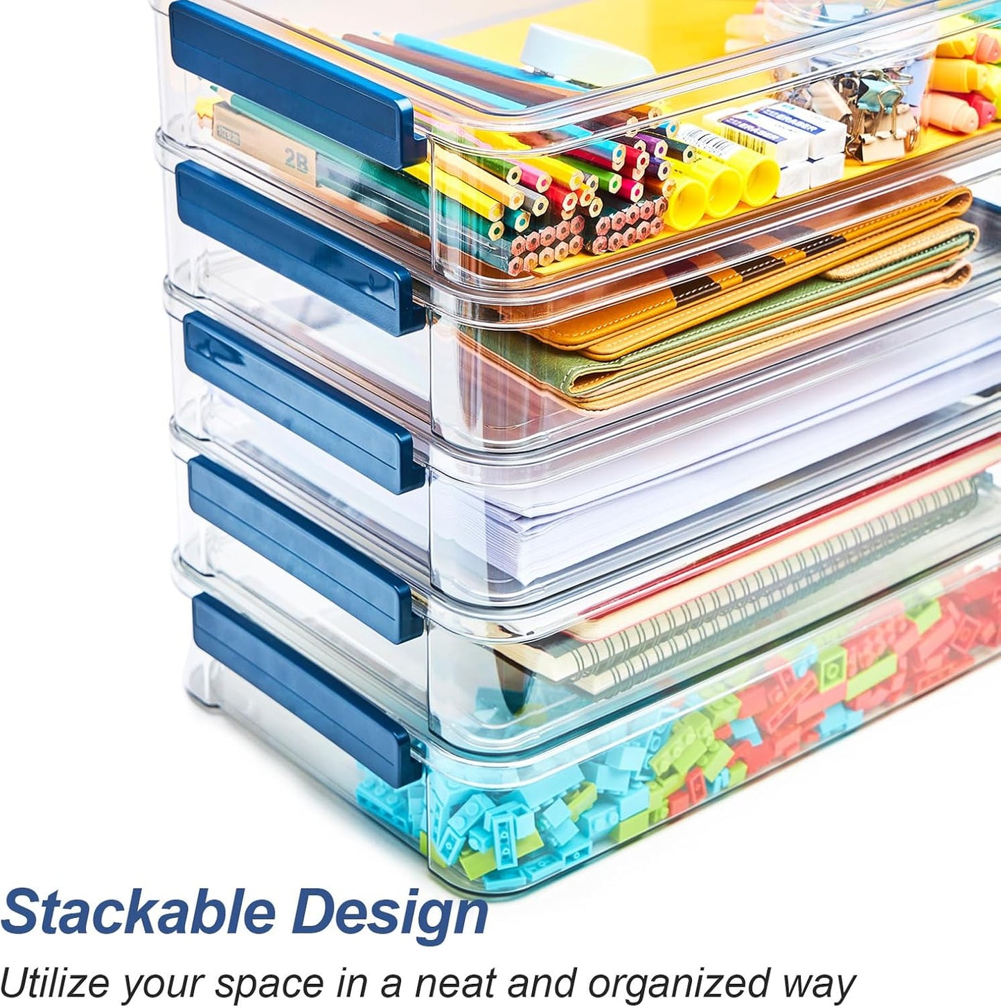 CATOOMUU 2 Pcs 5.5qt 9 x 13 Plastic Portable Project Case With Snap-Tight Latch Clear Stackable Storage Box With Lids Organizer Container For A4 File Photo Documents Scrapbook Craft Art Supplies