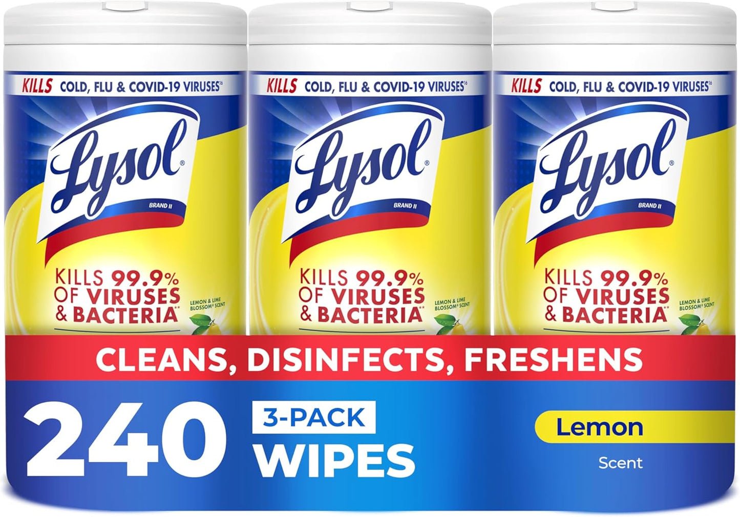 LYSOL Disinfecting Wipes, All Purpose Cleaner, Multi-Surface Antibacterial Cleaning Wipes, Household Cleaning Supplies, Dorm Essentials, Lemon & Lime Blossom Scent, 80 ct. (3 Pack)