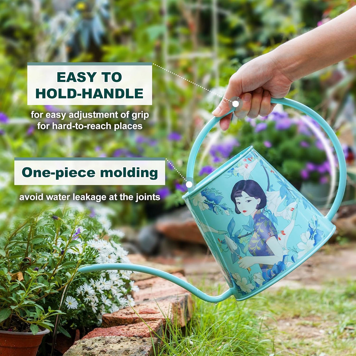 2L Long Spout Watering Can, Stainless Steel Water Can (Magnolia)