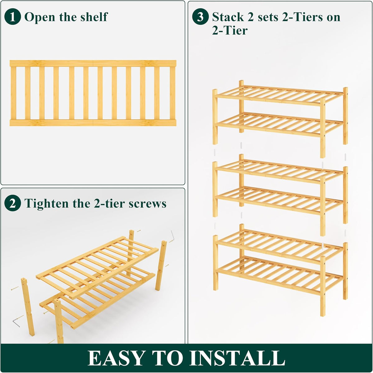 Smiry Bamboo Shoe Rack, 14 Vertical Slats, 6 Tier - 26.8" Wide, Natural