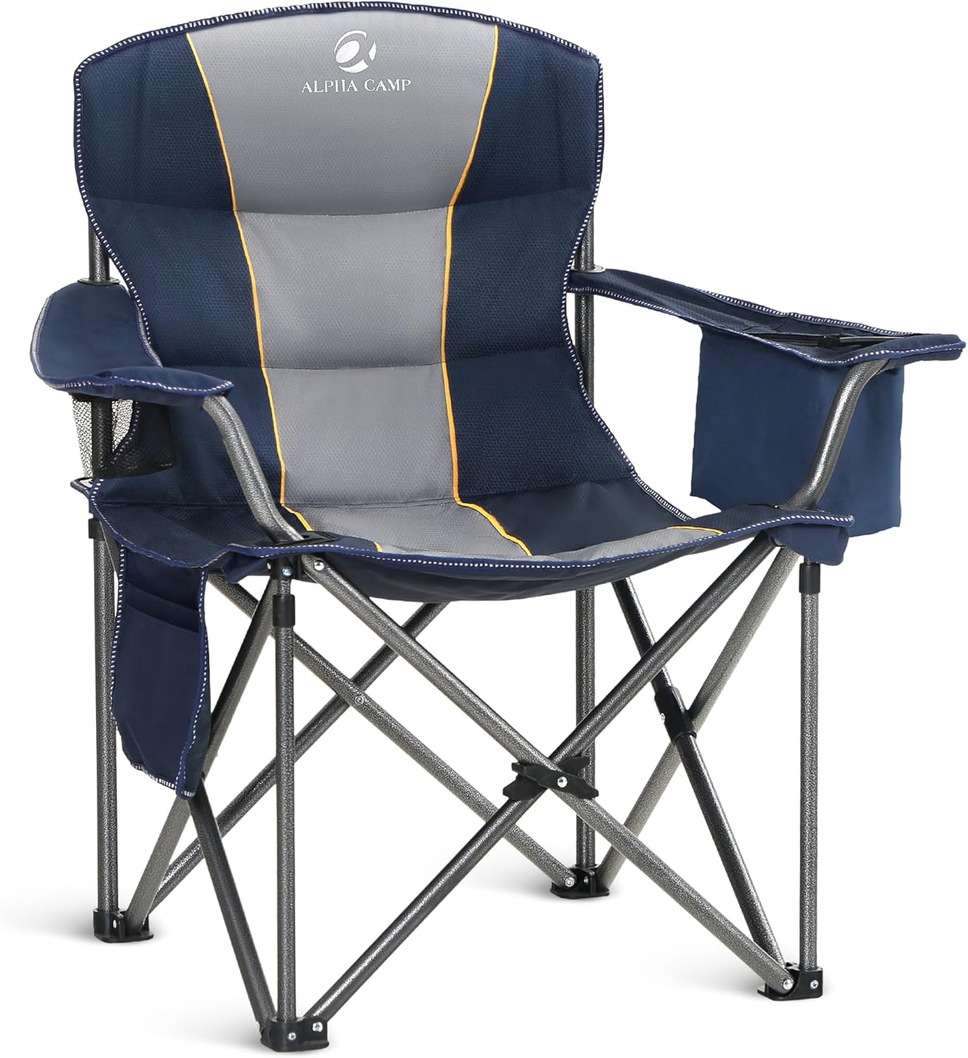 ALPHA CAMP Heavy Duty Camping Chair 500LBS Capacity, Oversized Folding Chair for Heavy People, Padded Portable Outdoor Chair with Cooler Bag & Cup Holder for Camping, Fishing, Beach