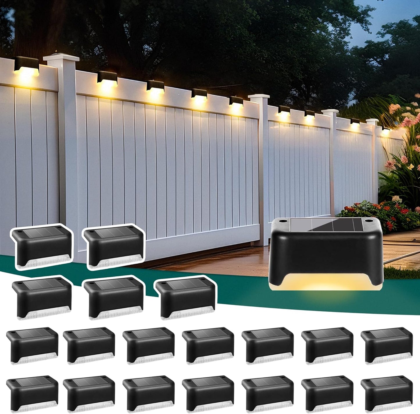 SOLPEX Solar Deck Lights Outdoor Waterproof 12Pack, Solar Step Lights Led Solar Powered Lights for Outdoor Stairs, Step, Fence, Yard, Patio, and Pathway(Warm White)