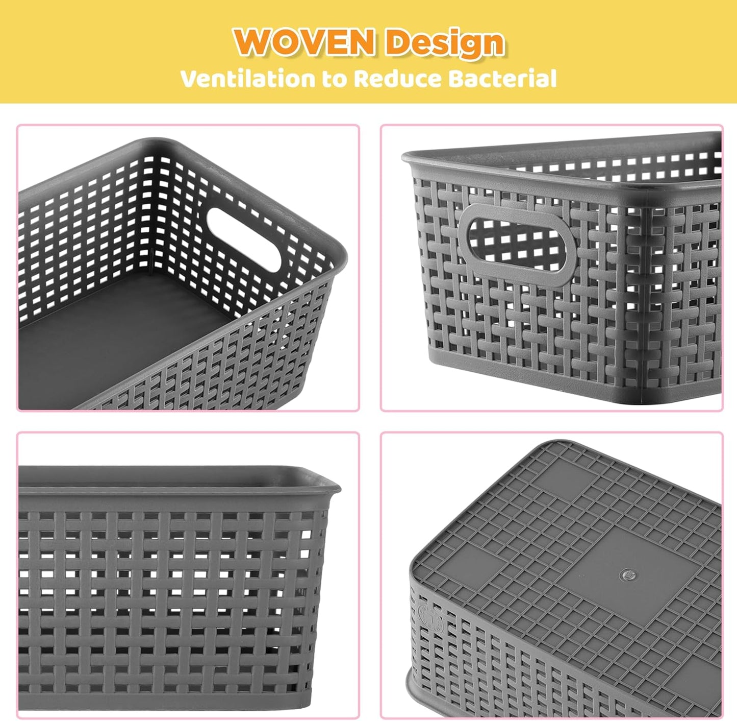 AREYZIN Plastic Storage Baskets Bins With Lid Organizing Container Lidded Knit Storage Organizer Bins for Shelves Drawers Desktop Closet Playroom Classroom Office, 6 Pack