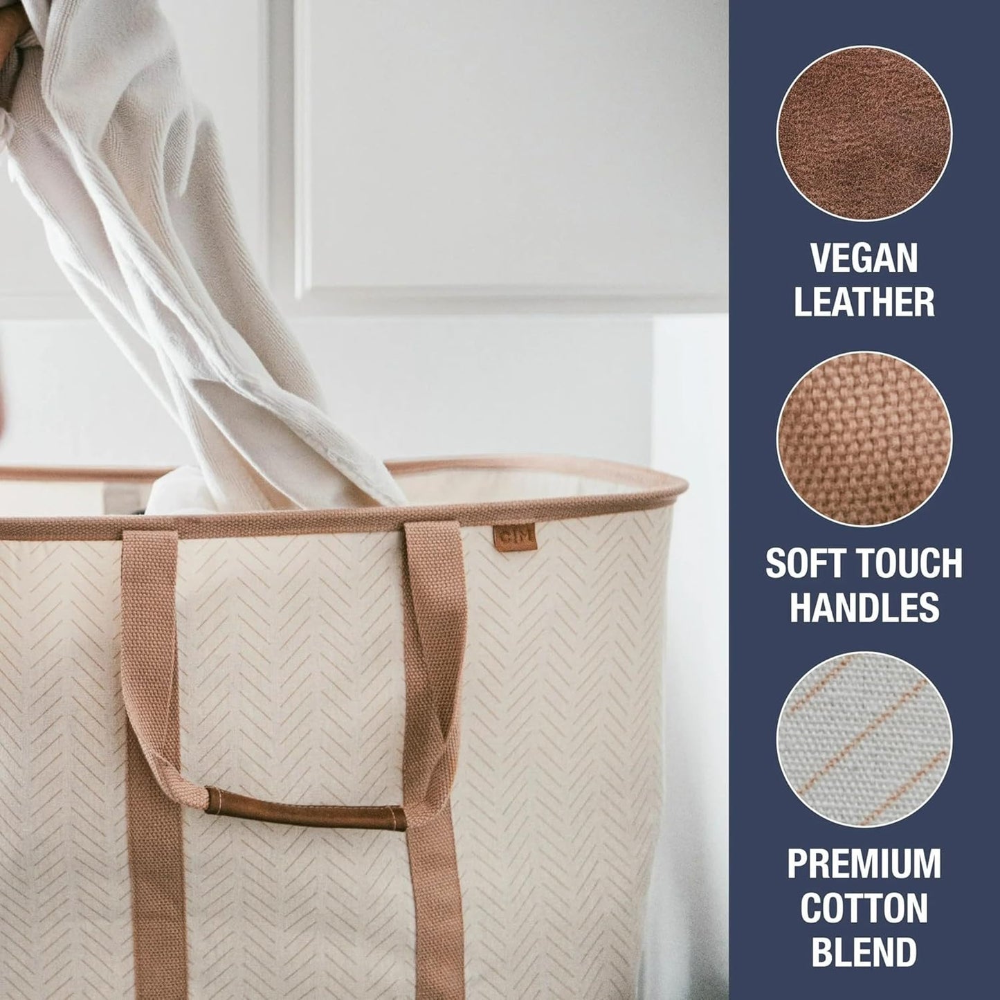 CleverMade Collapsible Fabric Laundry Hamper Premium, Mocha, 2 Pack | Upgrade Visible Laundry Storage | Refined Fabric and Vegan Leather Suit Open Rooms, While Structured Frame Carries 2 Loads