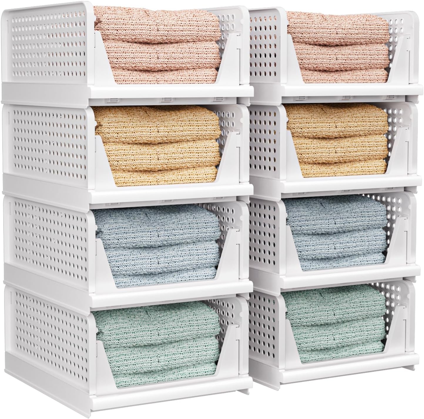 4 Pack Folding Closet Organizers Storage Box, Stackable Storage Bins, Plastic Drawer Basket Closet Storage for Wardrobe Cupboard Kitchen Bathroom Office White-4L