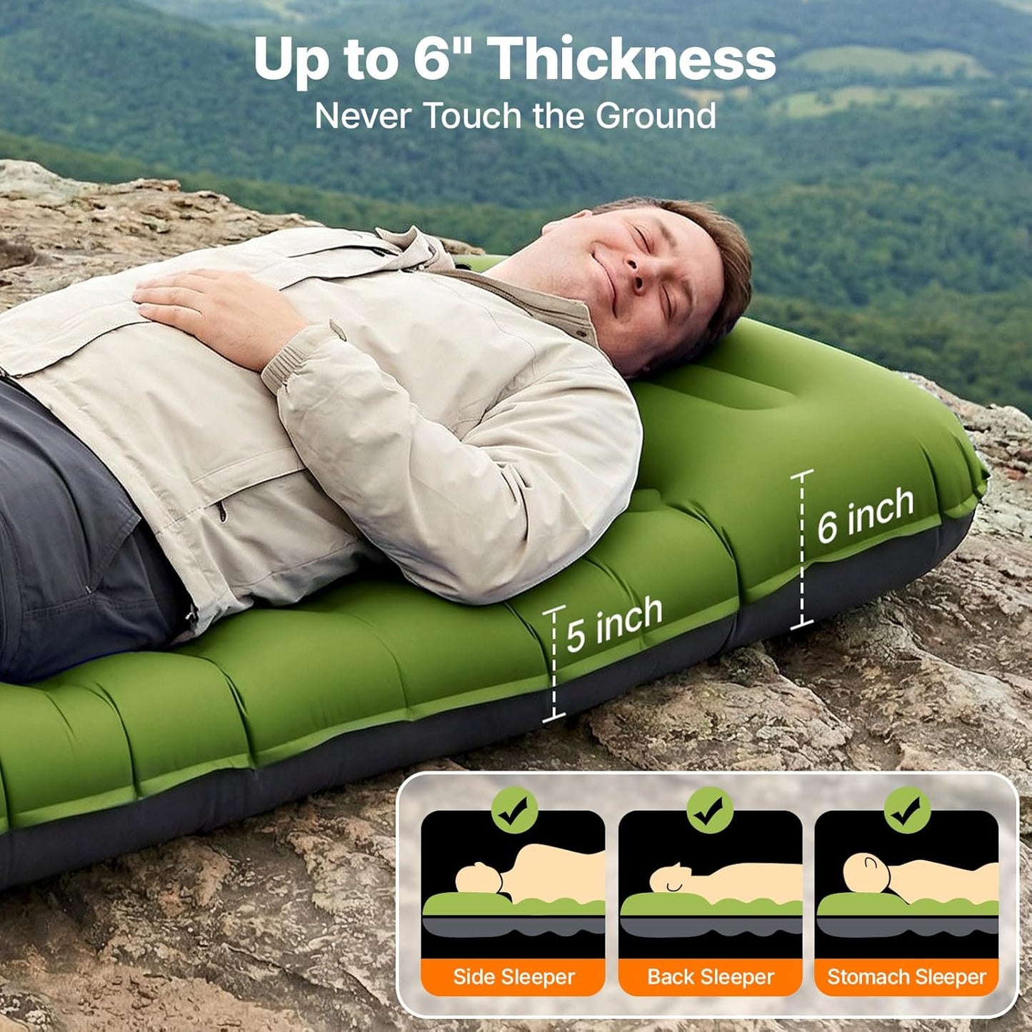 OGERY Sleeping Pad, Ultralight Inflatable Sleeping Pad for Camping with Pillow Built-in Foot Pump, 6" Extra-Thick Reinforced Camping Mattress for Hiking, Backpacking,Tent