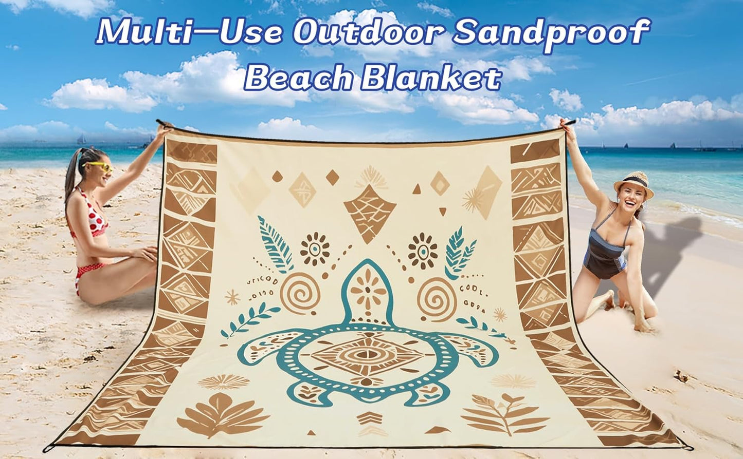 WIWIGO Beach Blanket Waterproof Sandproof Beach Mat 79" X 83"/10'x9'for 2-8 Adults Quick Drying Outdoor Picnic Mat Beach Accessories for Travel, Camping, Hiking