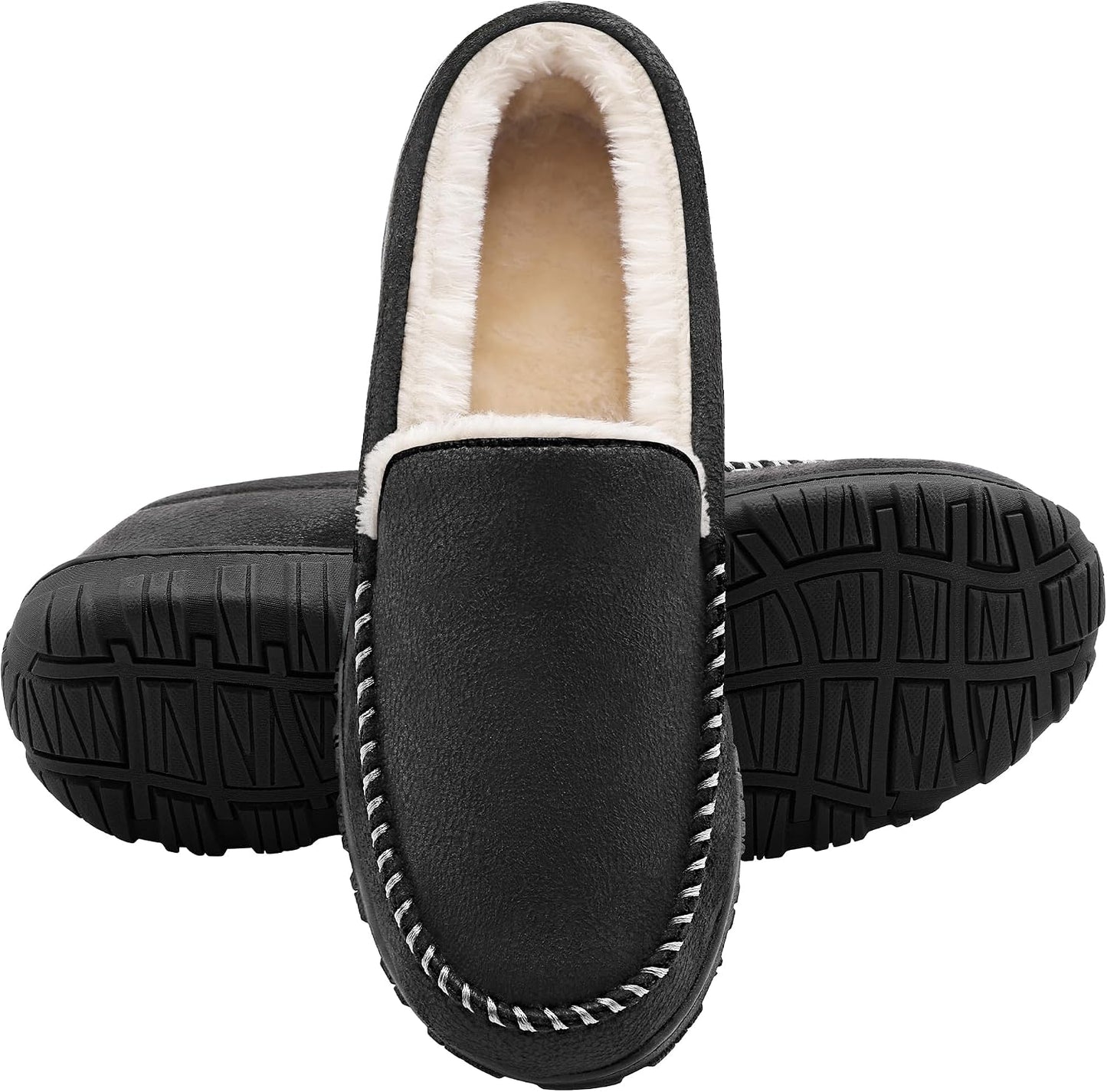 shoeslocker Men's Slippers Indoor Outdoor Warm Soft Plush Memory Foam House Slippers for Men Comfortable Bedroom Moccasin Slipper Non-Slip