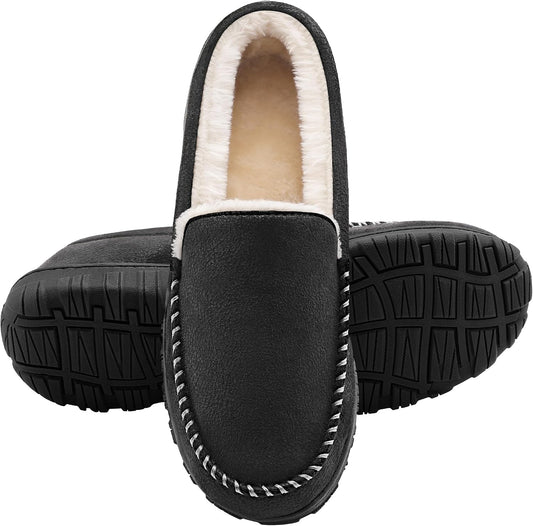 shoeslocker Men's Slippers Indoor Outdoor Warm Soft Plush Memory Foam House Slippers for Men Comfortable Bedroom Moccasin Slipper Non-Slip