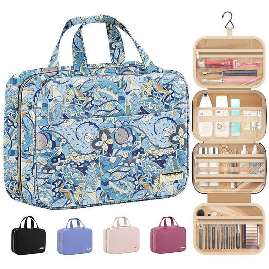 HOTOR Travel Toiletry Bag - Hanging Toiletry Bag for Women & Men, Makeup Bag/Big Comparment, Waterproof for Travel Accessories, Travel Essentials, Medium, Blue Paisley