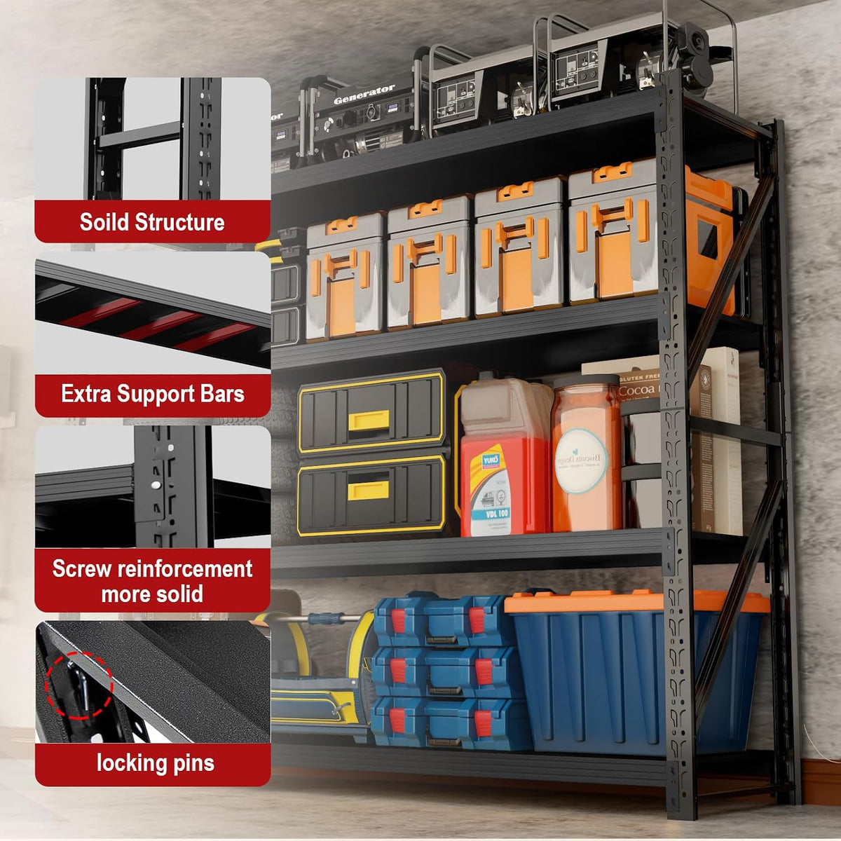 4000LBS Garage Shelving Heavy Duty Black, 48W x24D x79H