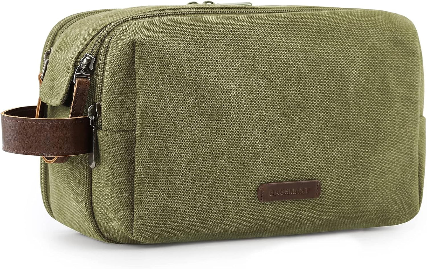 BAGSMART Toiletry Bag for Men, Canvas Travel Toiletry Organizer Dopp Kit Water-resistant Shaving Bag for Toiletries Accessories,Grey-Medium