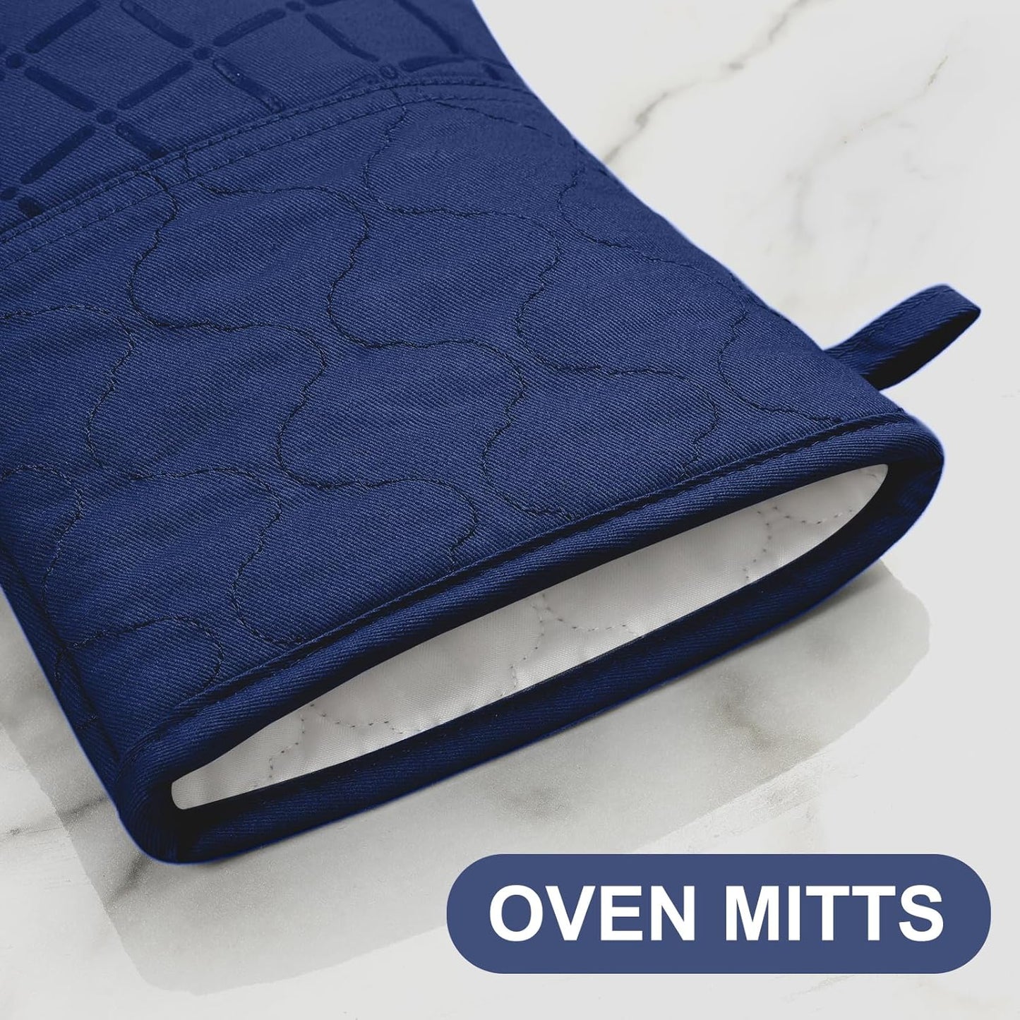 Oven Mitts Pot Holders Sets/Kitchen Towels and Dishcloths, Oven Gloves Kitchen Dish Towels 500 Degree Heat Resistant Potholders with Non-Slip Silicone Surface for Cooking, Grilling, Baking-Marine Blue