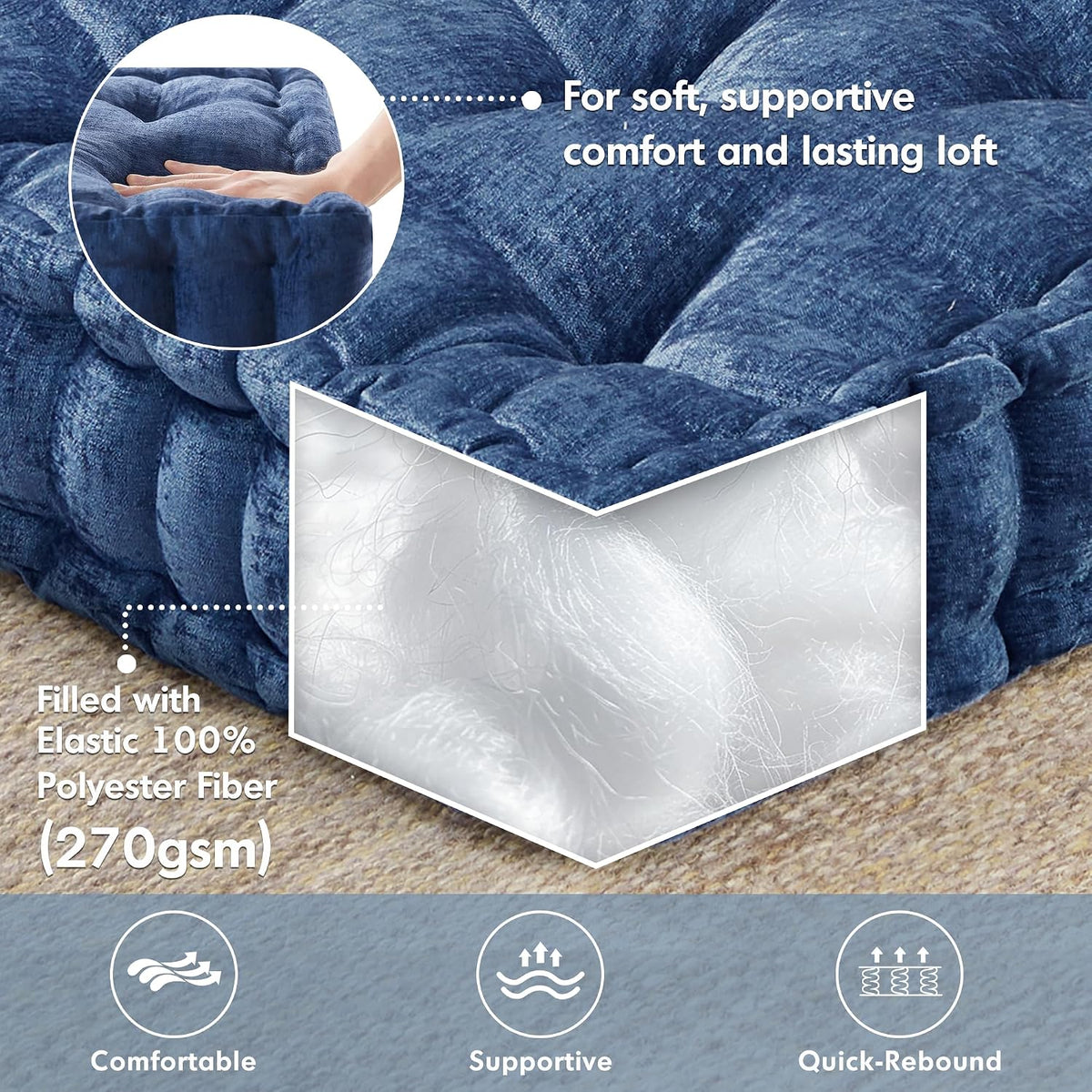 Intelligent Design Floor Pillow, Large Cushion for Meditation, 20x20 Navy