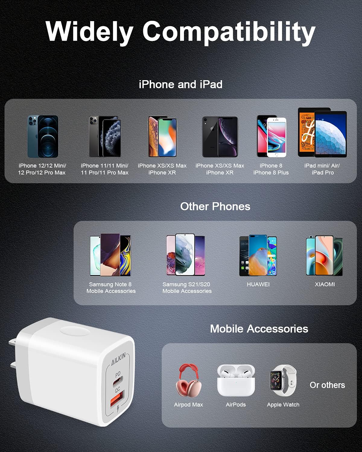 3Pack Dual Port USB-C Wall Plug-in USBC Charger, AILKIN 20W Power Delivery + QC3.0 USB A Double Port Fast Charging Block for iPhone 17 15 14 13 12 Pro Max 14 Pro Mini 16Pro Max 16 Plus 16E X XS Cube